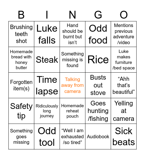 Outdoor Boys Bingo Card