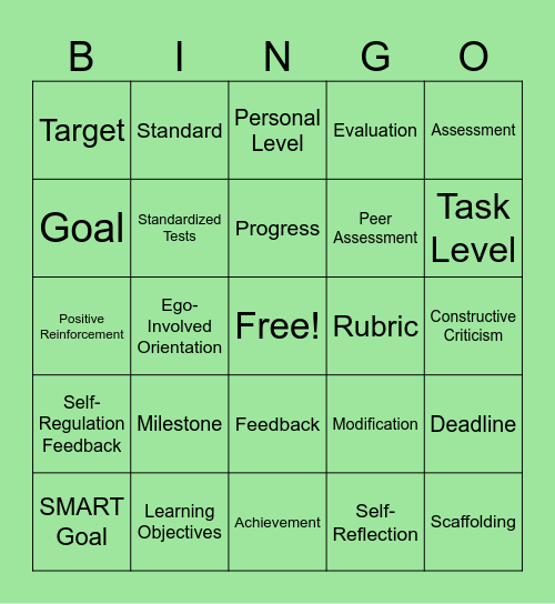 Feedback, Assessment, & Goal Setting Bingo Card