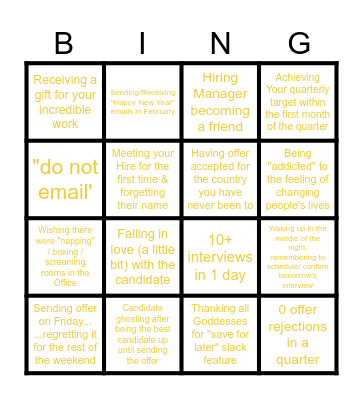 Talent House Bingo Card