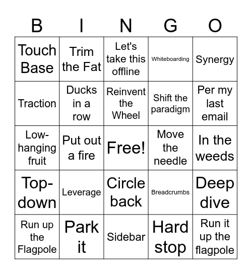 Corporate Bingo Card