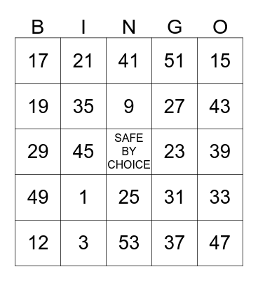 SAFETY BINGO Card
