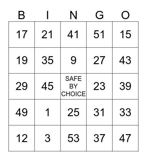 SAFETY BINGO Card