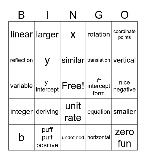 Slope Form Bingo Card