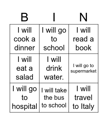 Future Simple Bingo Card