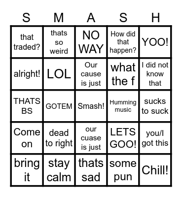 Smash bros bingo Card