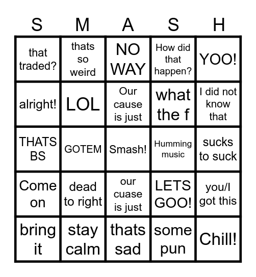 Smash bros bingo Card