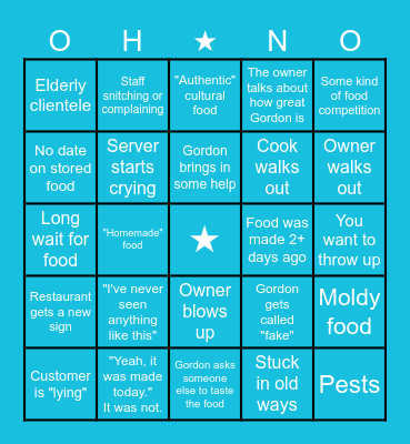 KITCHEN NIGHTMARE BINGO Card