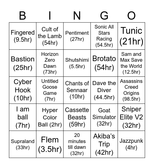 bebo bingo Card