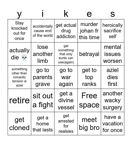 kurts bingo Card