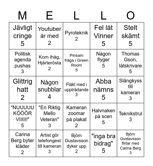 Mello 2024 Bingo Card