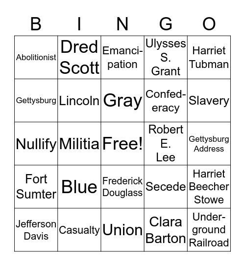 Civil War Bingo Card