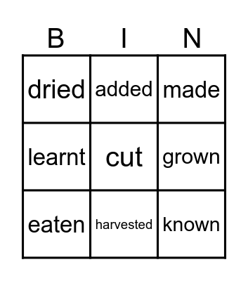 Irregular verbs V3 Bingo Card