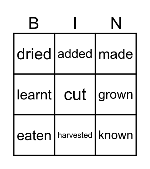 Irregular verbs V3 Bingo Card