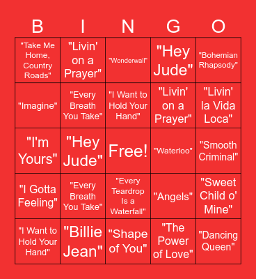 Musical Bingo Card