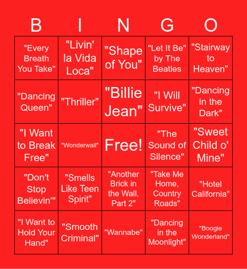 Musical Bingo Card