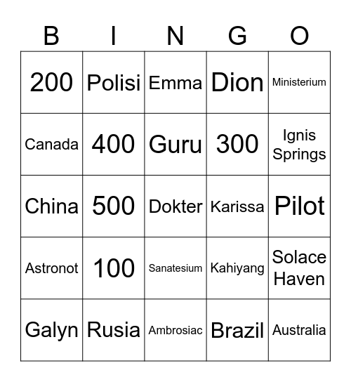 Untitled Bingo Card