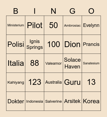 Val's Bingo Card