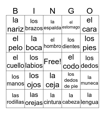 el cuerpo Bingo Card