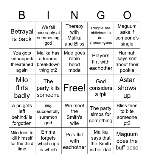 DnD bingo Card