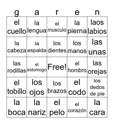 El cuerpo Bingo Card