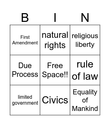 Civics Vocabulary Set 2 Bingo Card