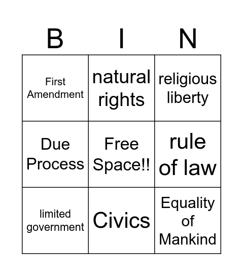 Civics Vocabulary Set 2 Bingo Card