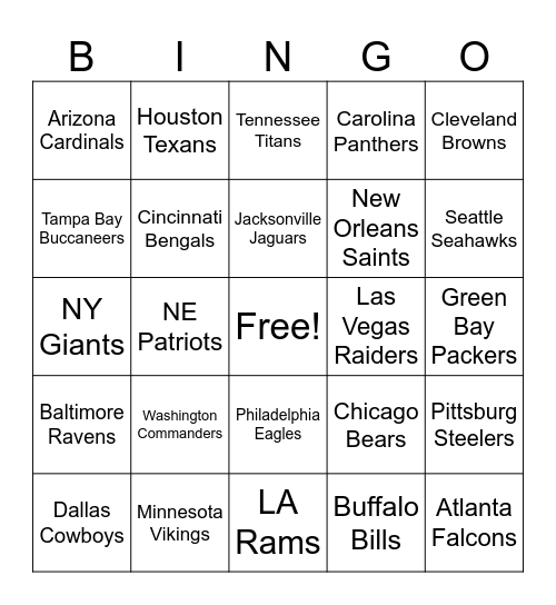 NFL Bingo Card