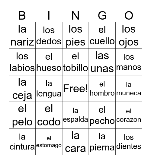 Spanish Bingo Card