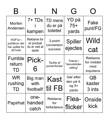 Super Bingo Bowl Bingo Card