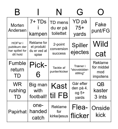 Super Bingo Bowl Bingo Card