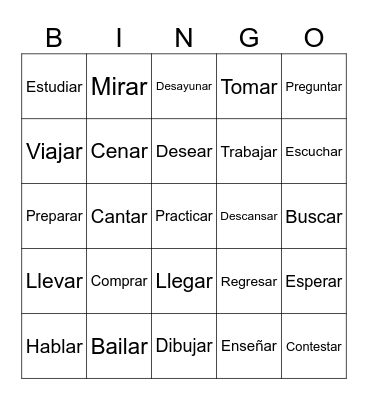 AR Verbs Spanish One Bingo Card