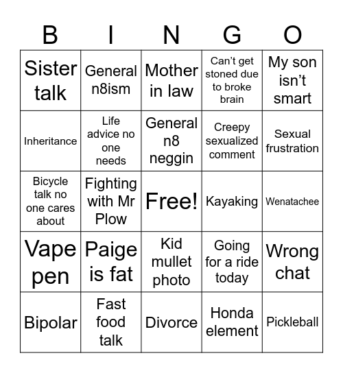 N8 Bingo Card