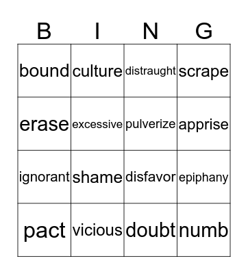 Vocabulary BINGO Card