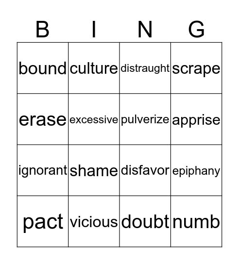 Vocabulary BINGO Card