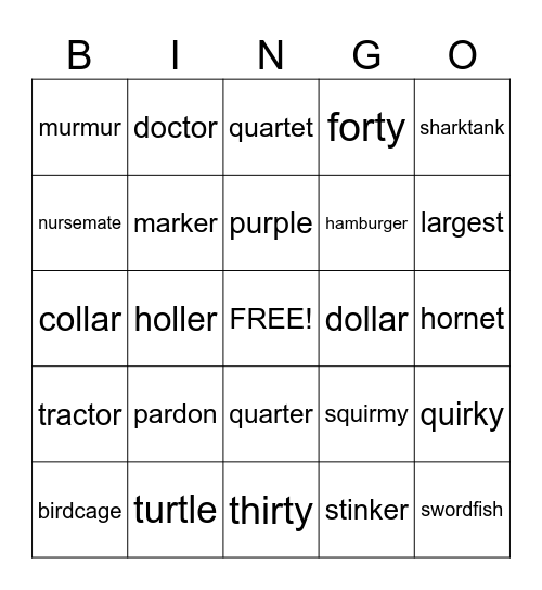 2 syllable r-controlled words Bingo Card