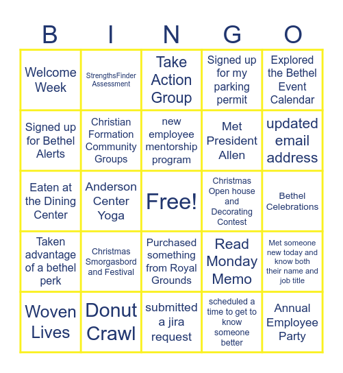 Bethel Bingo Card