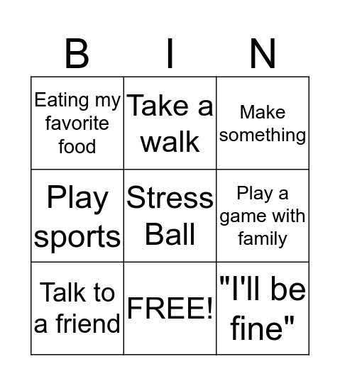 Stress-Relief Bingo Card