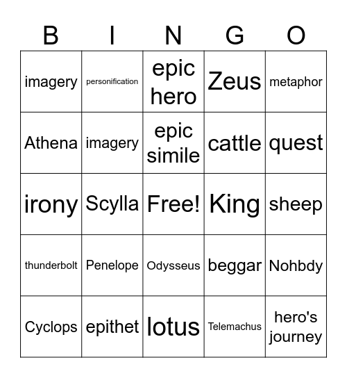 The Odyssey Bingo Card