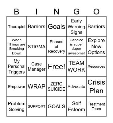 Partnering with your Treatment Team Bingo Card
