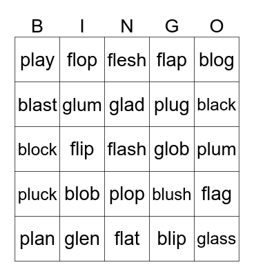 bl- fl- gl- pl- Blend Bingo Card