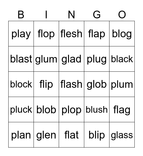 bl- fl- gl- pl- Blend Bingo Card