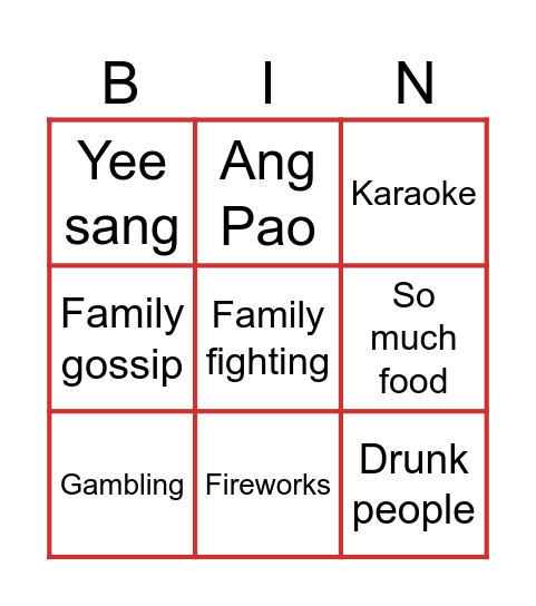 Gong Xi Fa Cai Bingo Card