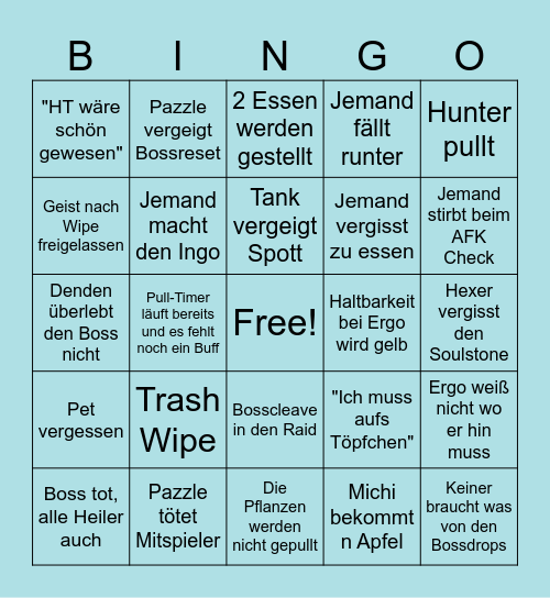 Discordia Raid Bingo Card