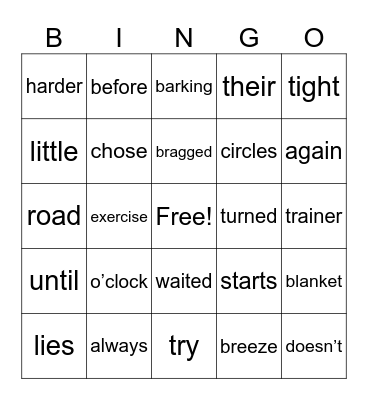 Vocab Bingo Card