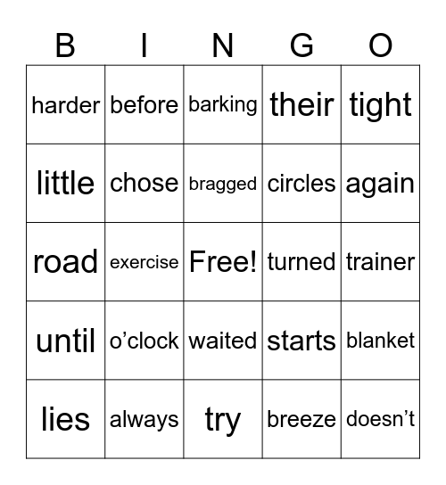 Vocab Bingo Card