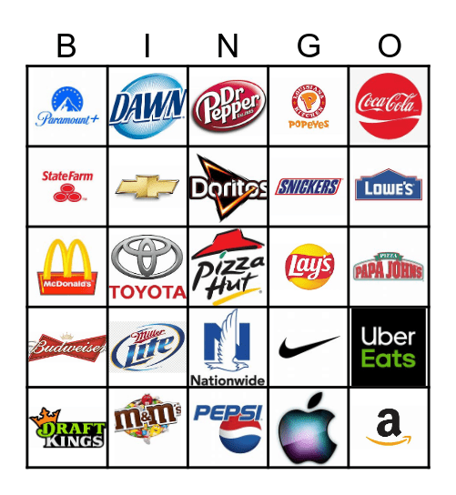 Super Bowl Commercials Bingo Card