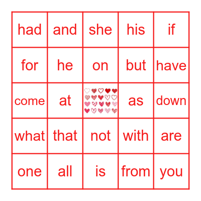 My Heart Words BINGO-G1 Bingo Card
