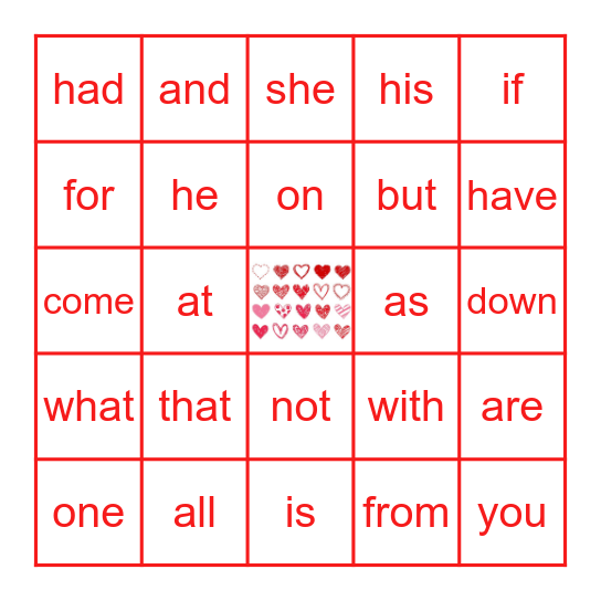 My Heart Words BINGO-G1 Bingo Card