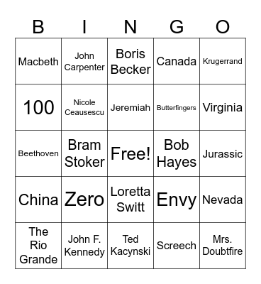 Trivia #3 Bingo Card