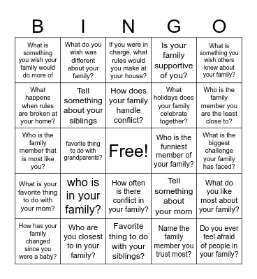 Family Bingo Card